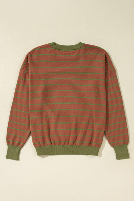 Briar Stripe Trimmed Round Neck Loose Sweater