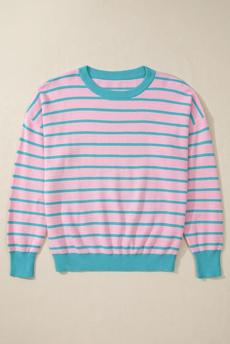 Briar Stripe Trimmed Round Neck Loose Sweater