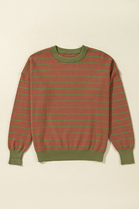 Briar Stripe Trimmed Round Neck Loose Sweater