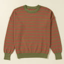 Brown Stripe Large Briar Stripe Trimmed Round Neck Loose Sweater