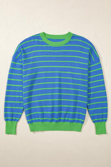 Briar Stripe Trimmed Round Neck Loose Sweater