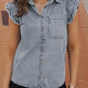  Bridget Frayed Ruffle Sleeve Denim Shirt