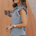  Bridget Frayed Ruffle Sleeve Denim Shirt