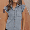  Bridget Frayed Ruffle Sleeve Denim Shirt