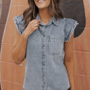  Bridget Frayed Ruffle Sleeve Denim Shirt