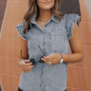 Beau Blue Large Bridget Frayed Ruffle Sleeve Denim Shirt