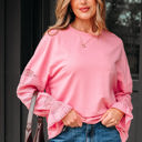  Brielle Lace Ruffled Sleeve Patchwork Loose Sweatshirt