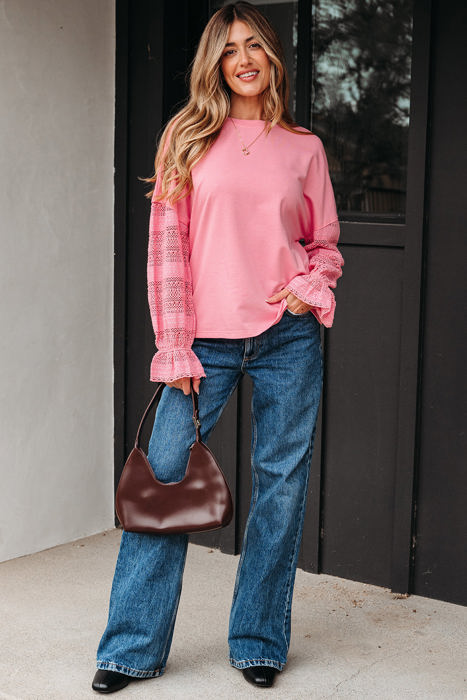 Brielle Lace Ruffled Sleeve Patchwork Loose Sweatshirt
