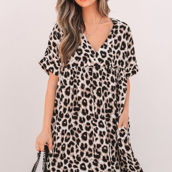 Brinley Cheetah Backless V Neck Loose Fit Mini Dress | Jane.com