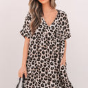  Brinley Cheetah Backless V Neck Loose Fit Mini Dress