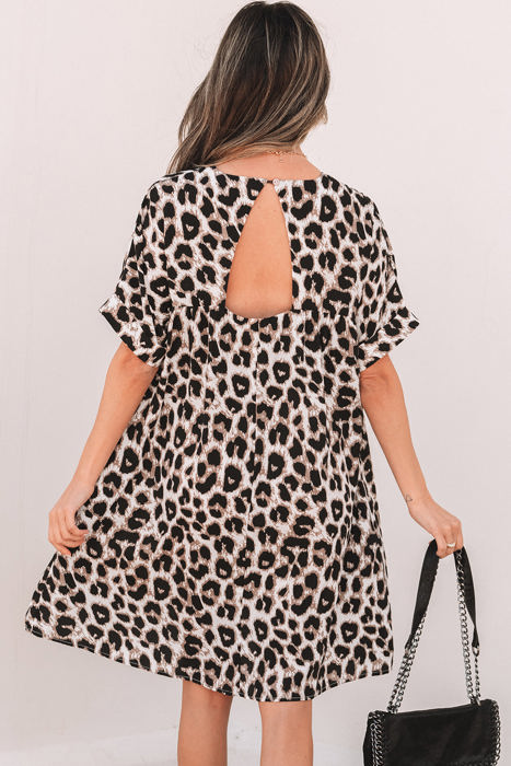 Brinley Cheetah Backless V Neck Loose Fit Mini Dress