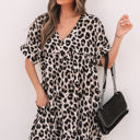  Brinley Cheetah Backless V Neck Loose Fit Mini Dress