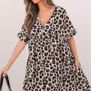  Brinley Cheetah Backless V Neck Loose Fit Mini Dress