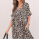  Brinley Cheetah Backless V Neck Loose Fit Mini Dress