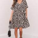  Brinley Cheetah Backless V Neck Loose Fit Mini Dress