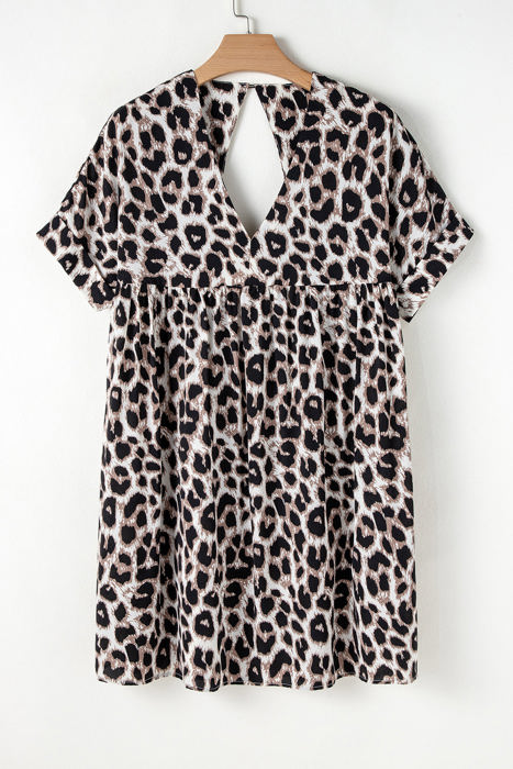 Brinley Cheetah Backless V Neck Loose Fit Mini Dress