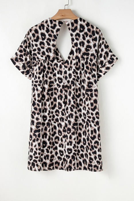 Brinley Cheetah Backless V Neck Loose Fit Mini Dress