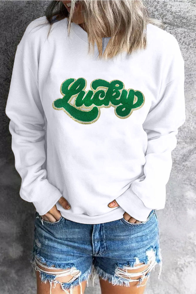 Brinley Chenille Lucky Pattern Sweatshirt