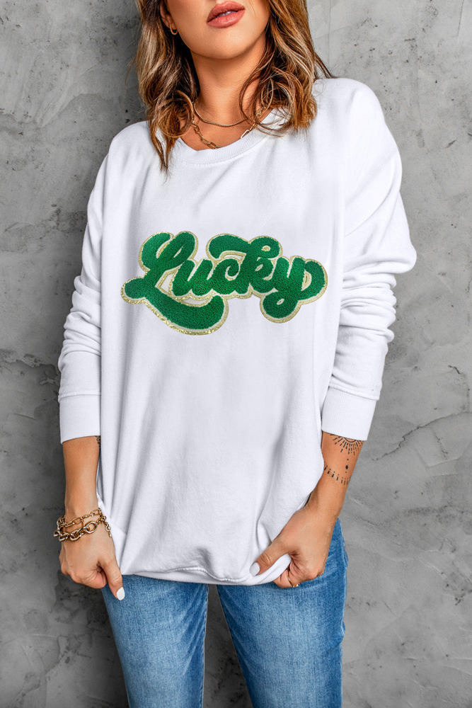 Brinley Chenille Lucky Pattern Sweatshirt