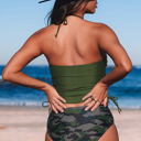  Bristol Camouflage Print Halter Neck Backless Two-piece Swimsuit