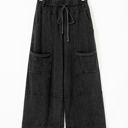 Black Large Brittany Mineral Wash Exposed Seam Drawstring Cargo Pants