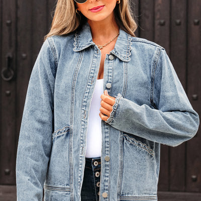 Brooklyn Scallop Trim Button Up Denim Jacket