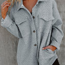 Gray XXL Brooklynn Retro Quilted Flap Pocket Button Shacket