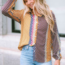  Brown Dot Print Long Sleeve Button Down Shift PLUS Shirt