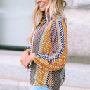  Brown Dot Print Long Sleeve Button Down Shift PLUS Shirt