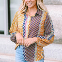  Brown Dot Print Long Sleeve Button Down Shift PLUS Shirt