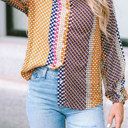 Brown Dot Print Long Sleeve Button Down Shift PLUS Shirt