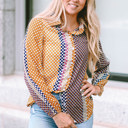  Brown Dot Print Long Sleeve Button Down Shift PLUS Shirt