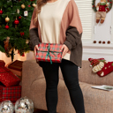  Brown Exposed Seam Colorblock Plus Size Hoodie