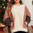 Brown XXXXL Brown Exposed Seam Colorblock Plus Size Hoodie