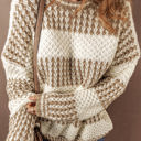 Brown Stripe Large Saylor Round Neck Loose Sweater