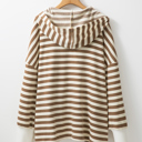  Brown Stripe Quarter Buttons Drop Sleeve Plus Size Hoodie