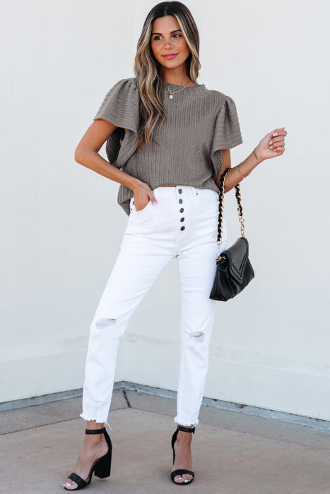 Brynn Textured Flutter Sleeve Top