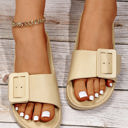 Buckle Decor Wide Band Thick Sole Slippers
