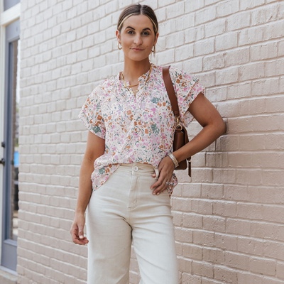 Lilian Floral Mandarin Collar Top