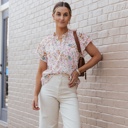  Lilian Floral Mandarin Collar Top