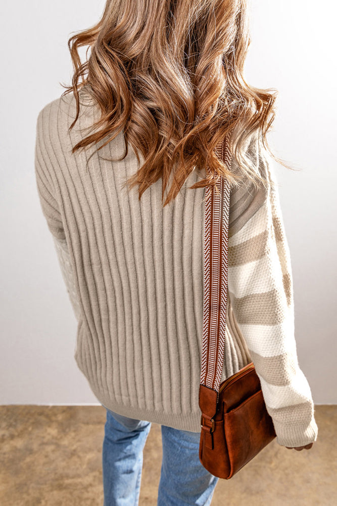 Cable Knit Color Block Crew Neck Sweater