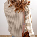  Cable Knit Color Block Crew Neck Sweater
