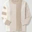  Cable Knit Color Block Crew Neck Sweater