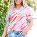 Multicolored Large Cali Abstract Short Sleeve Blouse