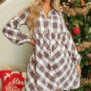  Callie Plaid Bubble Sleeve Shirt Dress