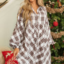  Callie Plaid Bubble Sleeve Shirt Dress