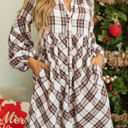  Callie Plaid Bubble Sleeve Shirt Dress