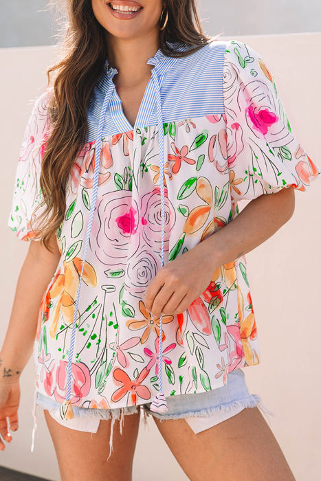 Cameron Floral Striped Yoke Blouse