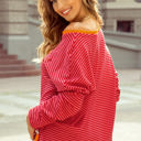  Camila Striped Side Buttons Drop Shoulder Top