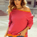  Camila Striped Side Buttons Drop Shoulder Top